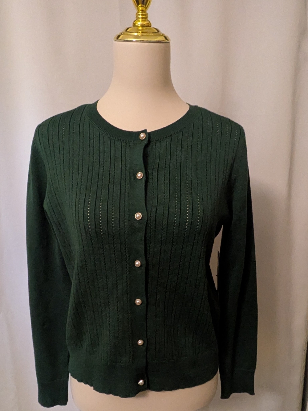 Love Scarlett Classic Crewneck Dark Green Women's Cardigan Sweater